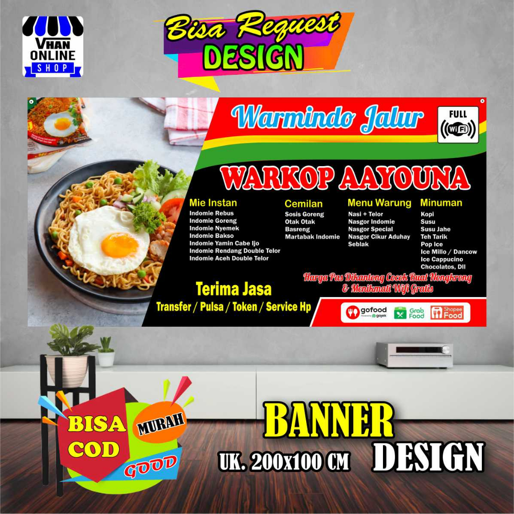 Jual Spanduk Banner Warmindo Warung Mie Model Hitam Keren Bagus