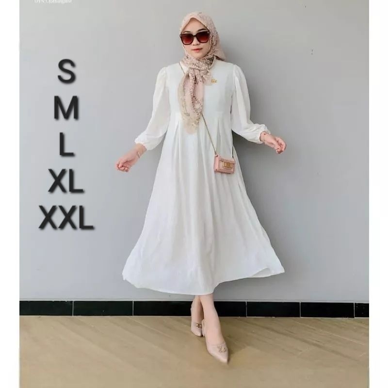 Jual Elita Midi Dress Baju Remaja Putih Polos Terbaru Size S M L Xl Xxl