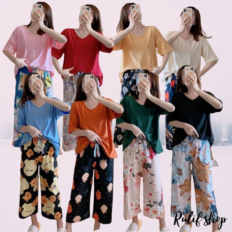 Jual Rulif Baju Tidur Piyama Set Wanita Oversize Spandek Kombi