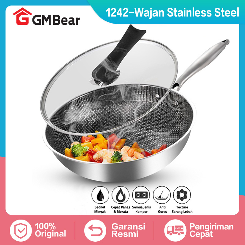 Jual GM Bear Wajan Penggorengan Stainless Steel 1242 Fry Pan Stainless