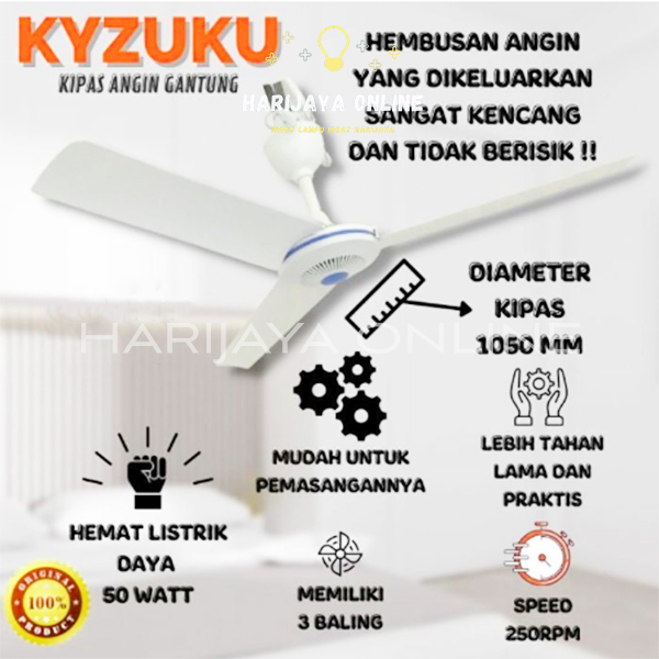 Jual KYZUKU KIPAS ANGIN GANTUNG 50 WATT HY 1180 FAN PLAFON JUMBO 3