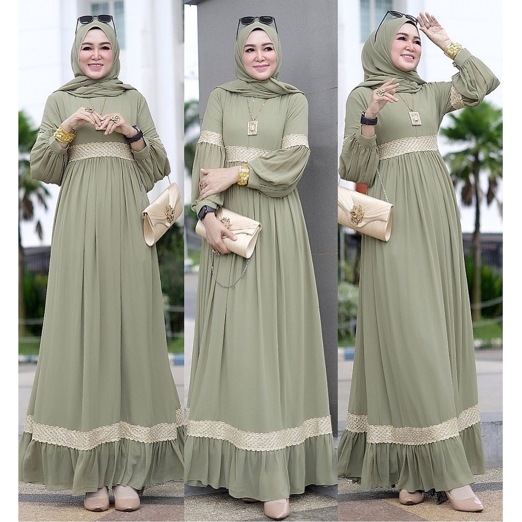 Jual Danik Maxy Renda Ceruty Babydoll Full Furing Dress Muslim Dress