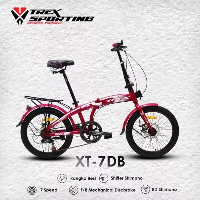 Jual Sepeda Lipat Trex Xt Discbrake Speed Black Red Folding