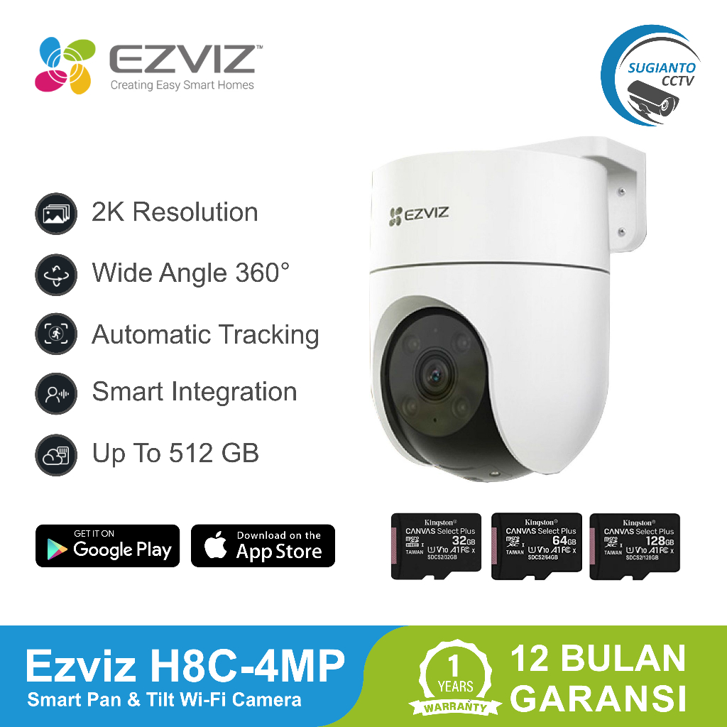 Jual CCTV Ezviz H8c 4 MP 2K Outdoor Pan Tilt Wifi IP Camera Auto