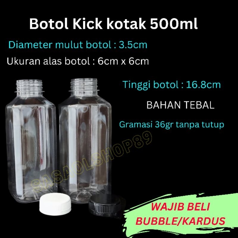 Jual Botol Kick Kotak 500ml Tebal Satuan Botol Kale Botol Jus Botol