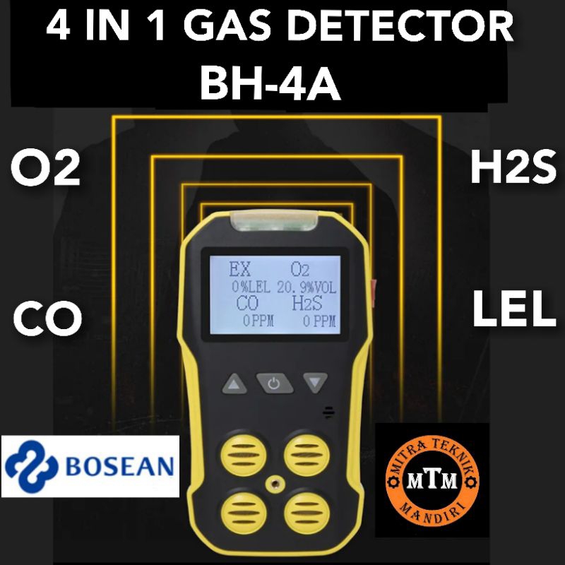 Jual ALAT GAS DETECTOR 4 IN 1 DETEKTOR O2 CO H2S LEL BOSEAN BH4A BH