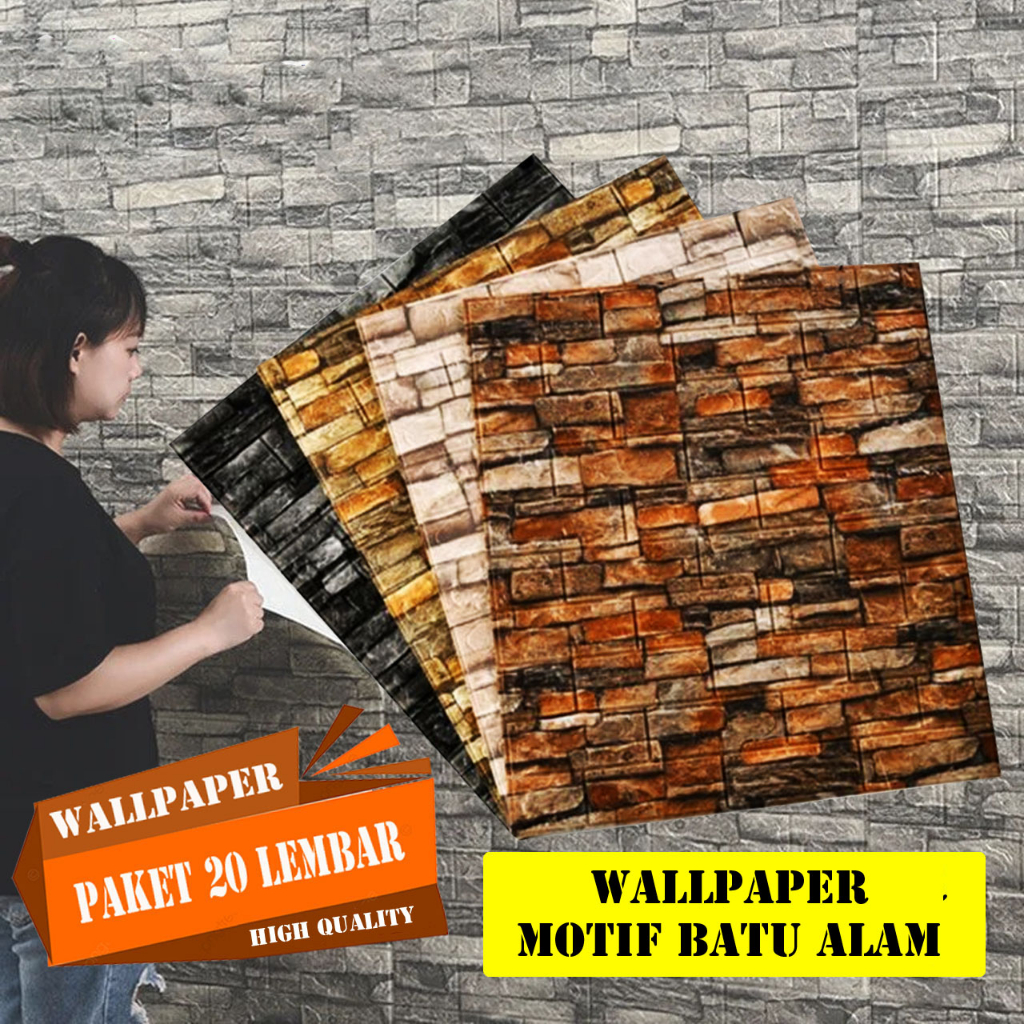 Jual Paket Lembar Wallpaper Dinding Foam Timbul D Motif Batu Alam