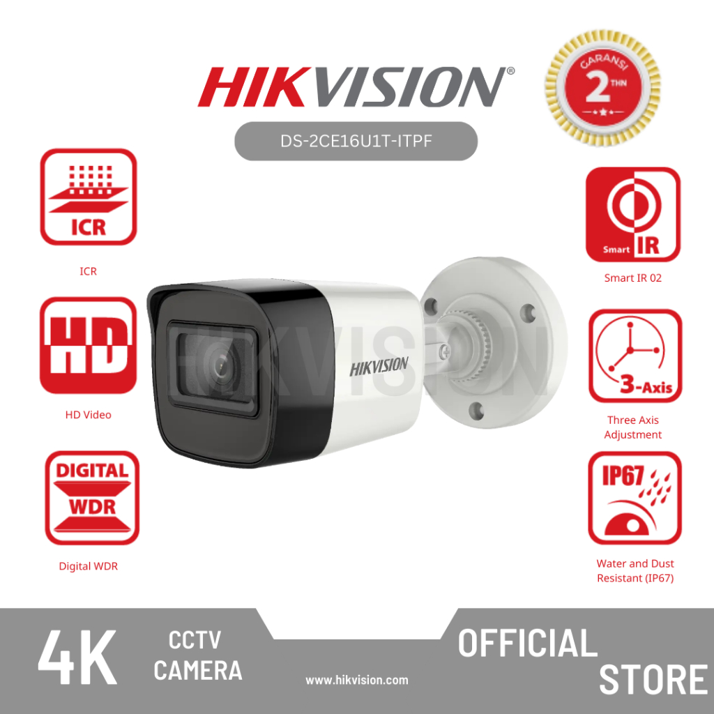 Jual HIKVISION DS 2CE16U1T ITPF Camera Analog CCTV 4K Fixed Mini