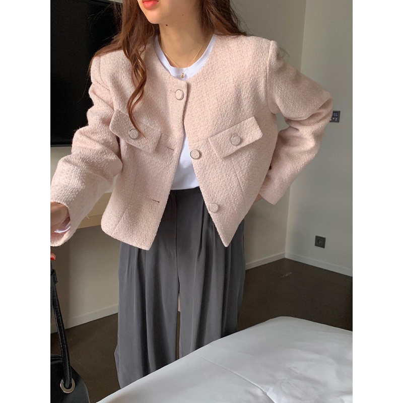 Jual Ready Korean Tweed Blazer Pink Ae Ri Blazer Wanita Korea