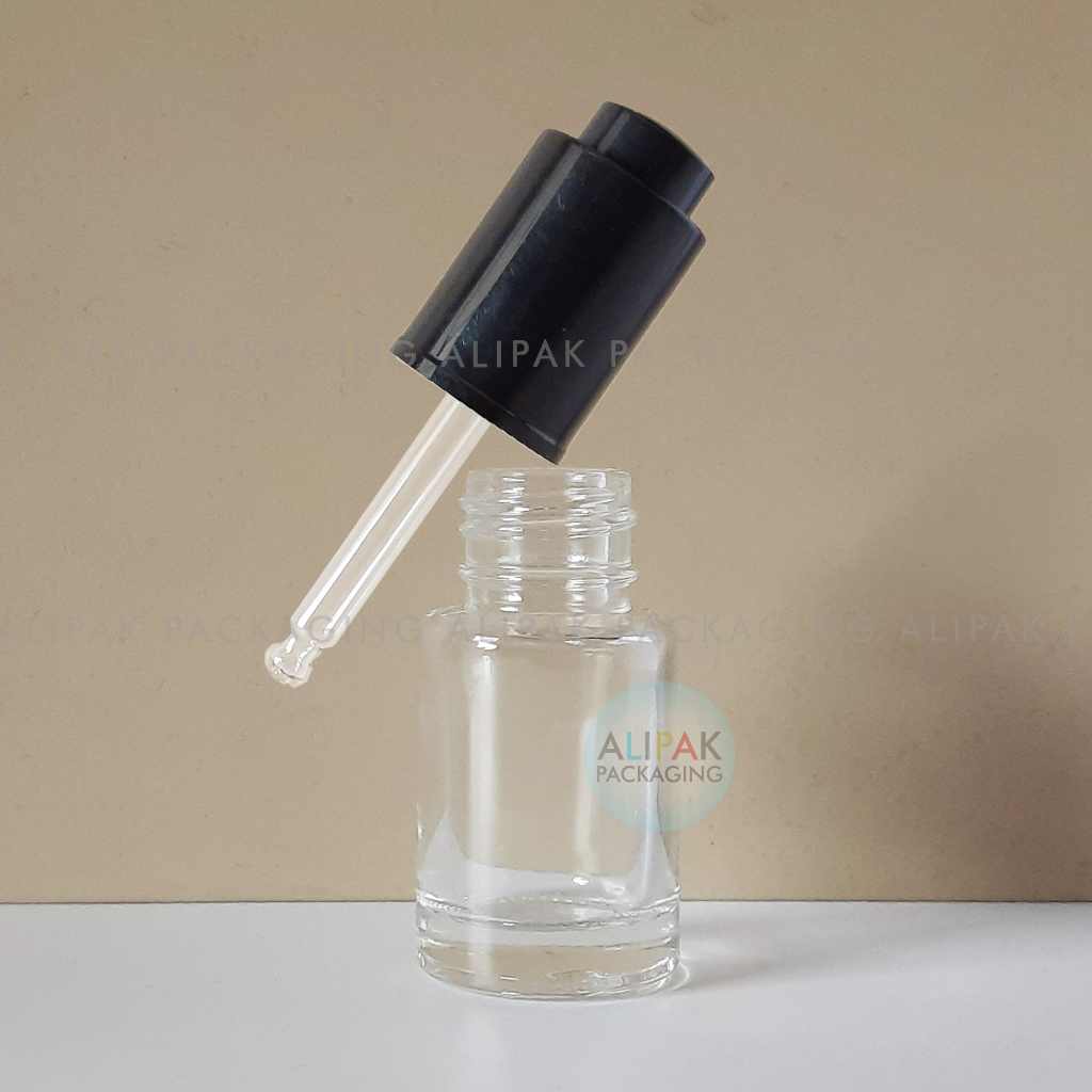 Jual BOTOL PIPET PUMP 15ML BENING BAHU DATAR PUMP HITAM BOTOL SERUM