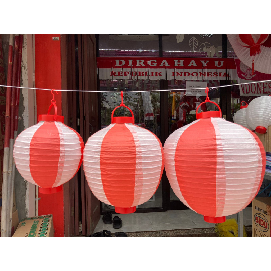 Jual LAMPION KERTAS MERAH PUTIH PLUS LAMPU DEKORASI DIRGAHAYU HUT RI