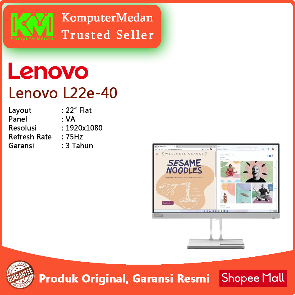 Jual LED Monitor LENOVO L22e 40 22 SILVER VA FHD 75Hz 4ms HDMI VGA