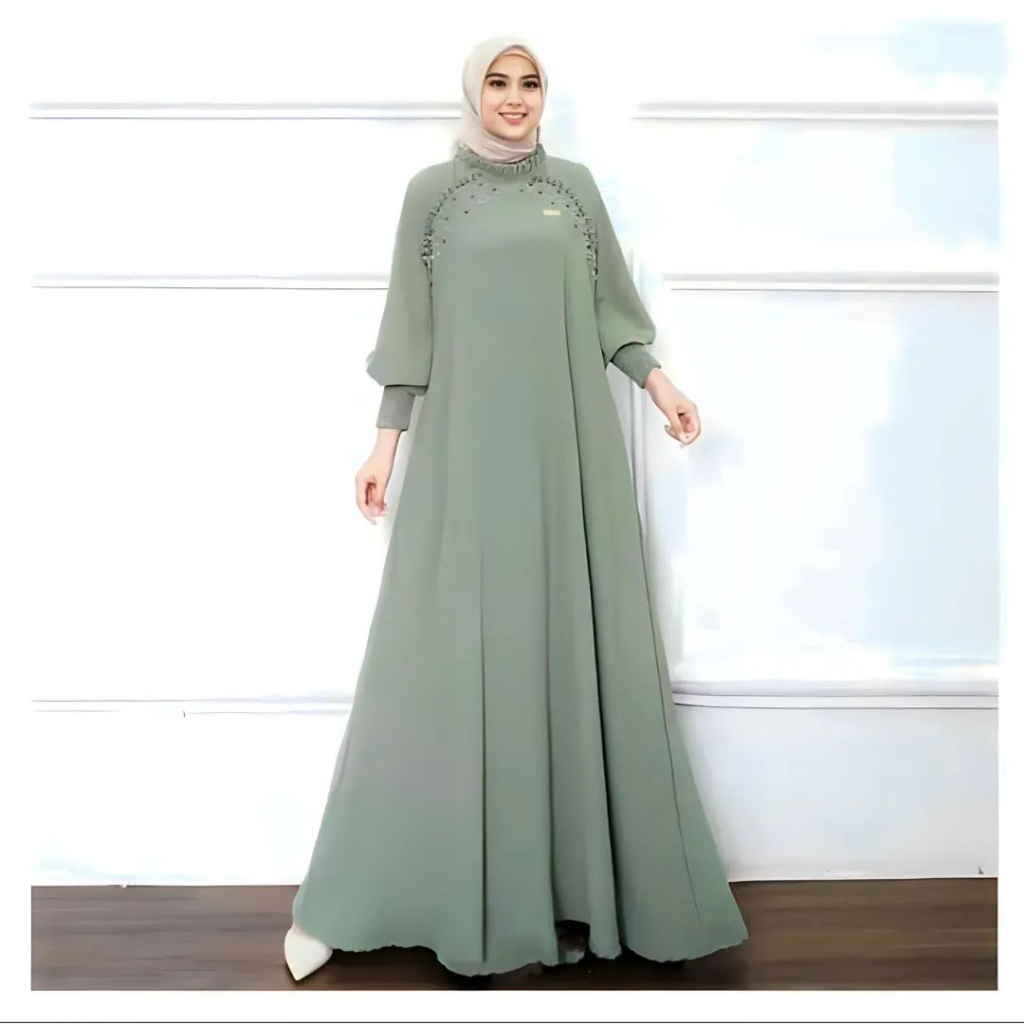 Jual Olivia Dress Gamis Crinkle Airflow Premium Aplikasi Tangan Balon