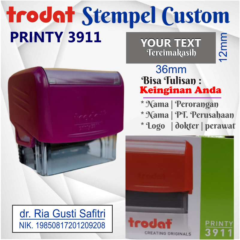 Jual Stempel Trodat Custom Nama Dokter Bidan Logo Lunas Tinta