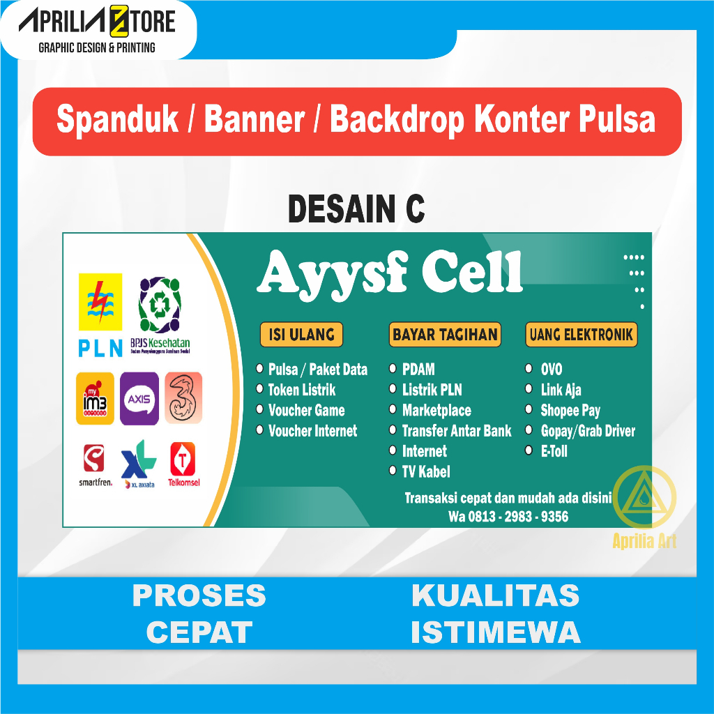 Jual Aprilia Art New Desain Spanduk Banner Konter Celluler