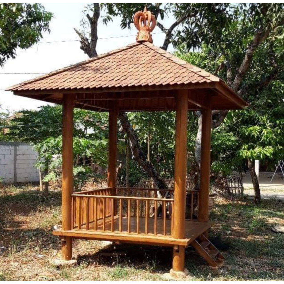 Jual Gazebo X Meter Kayu Kelapa Atap Sirap Kayu Ulin Desain Minimalis