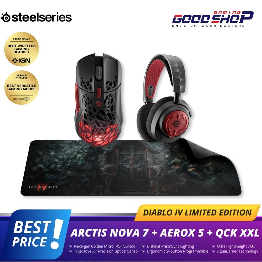 Jual PAKET STEELSERIES ARCTIS NOVA 7 WL AEROX 5 WL QCK XXL DIABLO