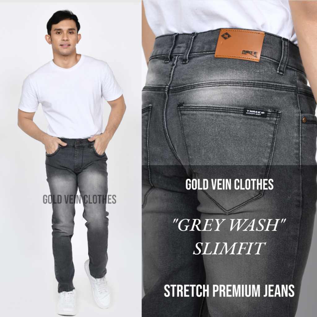 Jual Celana Jeans Pria Sobek Lutut Ripped Panjang Bahan Stretch Tebal