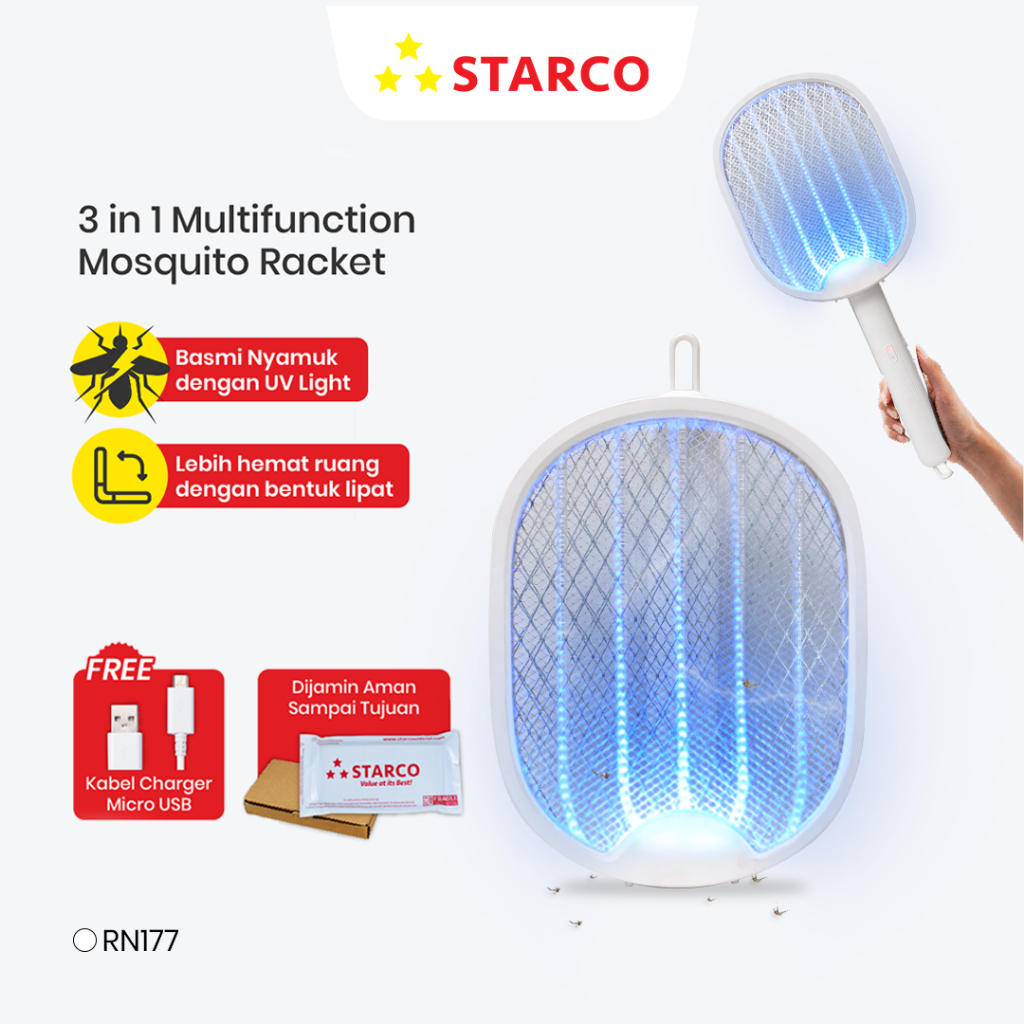 Jual Starco Raket Nyamuk Led Light Rechargeable Rn Shopee Indonesia