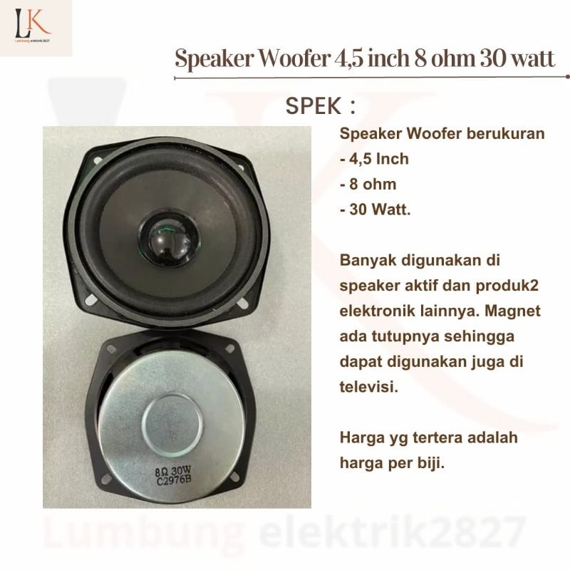 Jual Speaker Woofer Inch Ohm Watt Spiker Trebel Middle