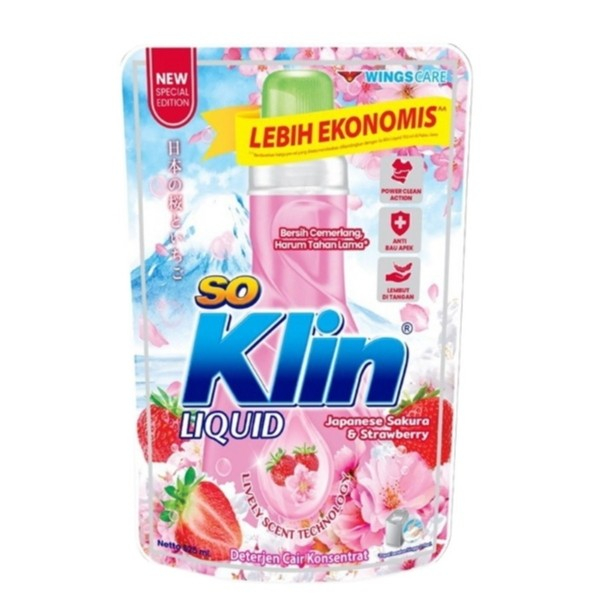 Jual So Klin Liquid Deterjen Cair Sakura Strawberry 525 Ml Shopee