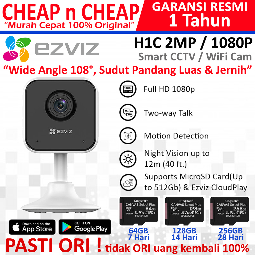 Jual Ezviz H1C Wide Angle Indoor 2MP 1080P CCTV Wifi Wireless Camera