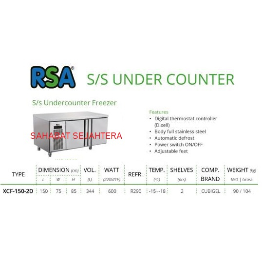 Jual Rsa Stainless Steel Undercounter Freezer Xcf D Kulkas