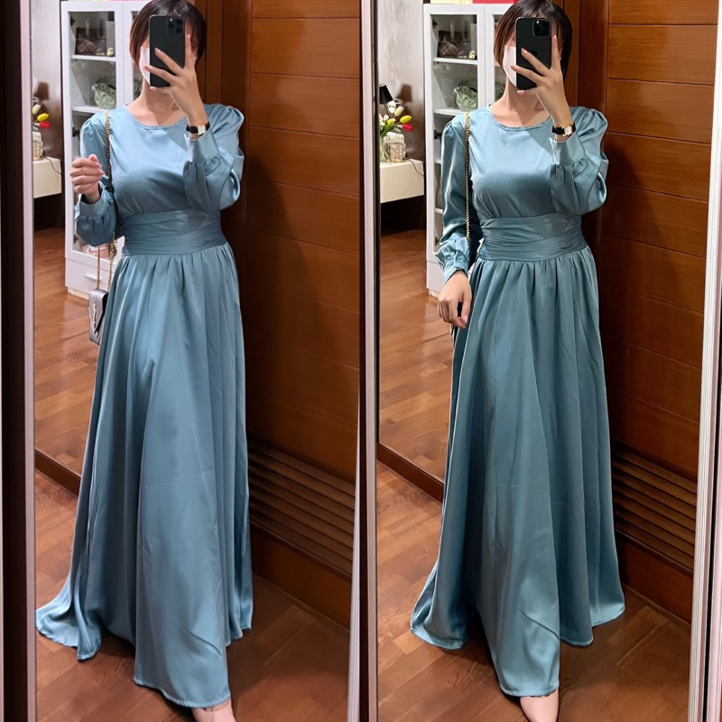 Jual Dress Silk Satin Premium Baju Lebaran Mewah Pakaian Muslim Abaya