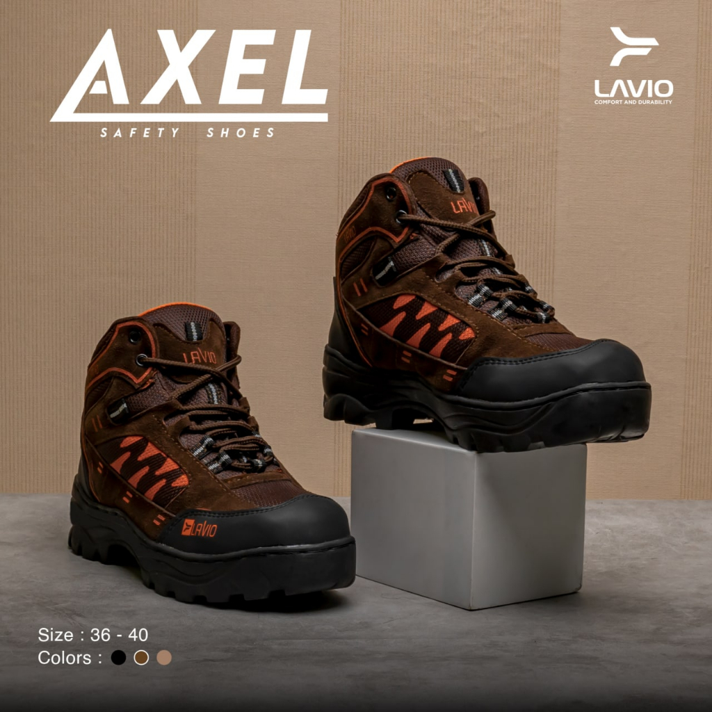 Jual Axel Lavio Sepatu Pria Safety Haiking Ujung Besi Sol Karet Anti