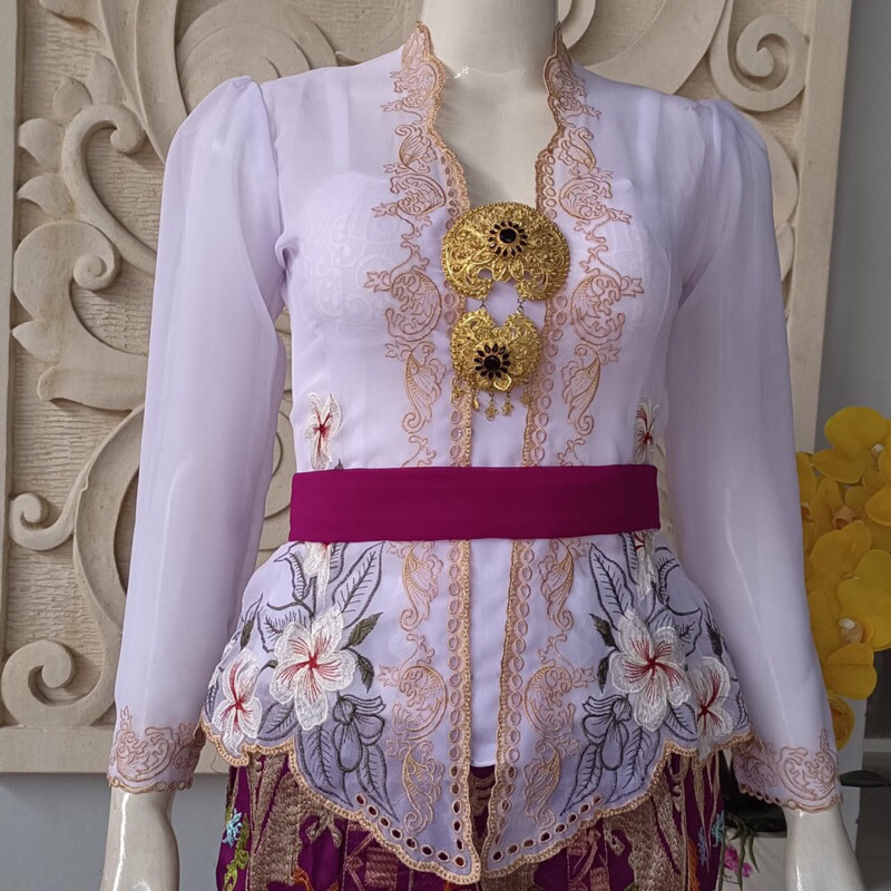 Jual Wkb Kebaya Jadi Bordir Motif Kamboja Tangan Panjang Shopee