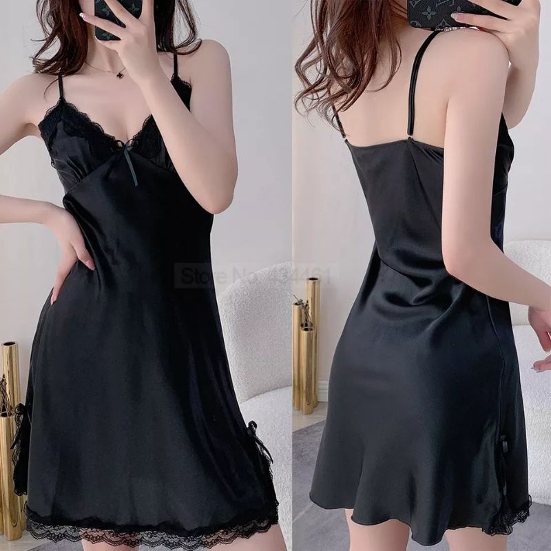Jual Dress Satin Sexy Cd Tali Lingerie Set Mini Dress Shopee Indonesia