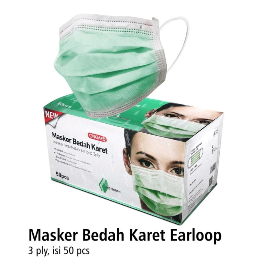 Jual Masker Onemed Bedah Karet Medis Earloop Warna Hijau Isi Pcs