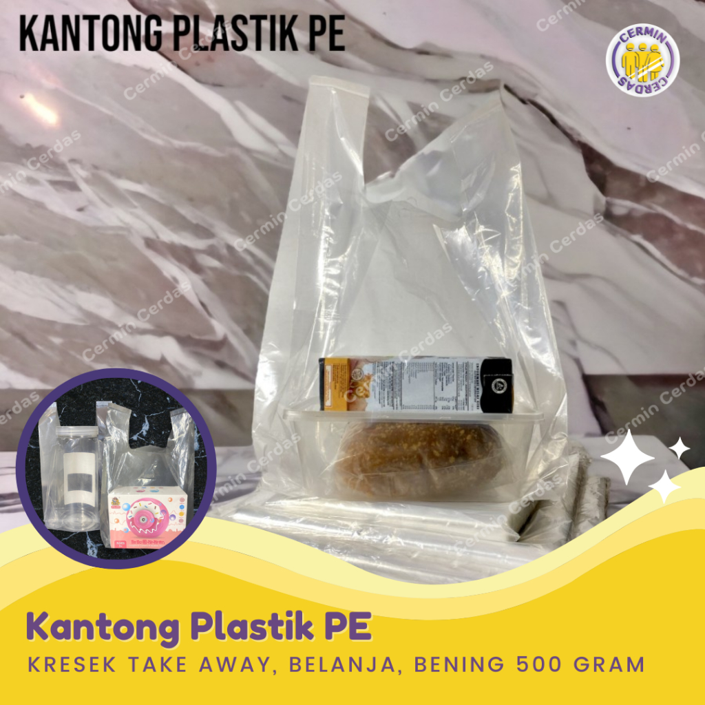 Jual Kantong Plastik Kresek Take Away Belanja PE Bening Tebal 500 Gram