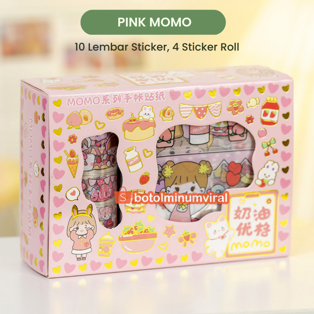 Jual Sticker Momo Kartun Korea Lucu Set Roll Washi Tape Glitter New