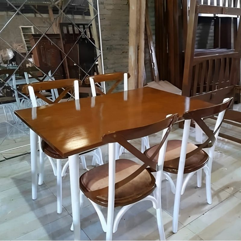 Jual Set Kursi Makan Minimalis Sandaran Silang Bahan Kayu Jati