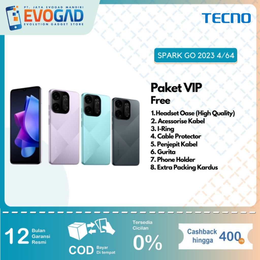 Jual Tecno Spark Go 2023 4 64GB MediaTek Helio A22 5000 MAh Garansi