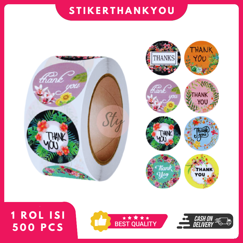 Jual Stiker Thank You Roll Pcs Bunga Sticker Terima Kasih Lucu