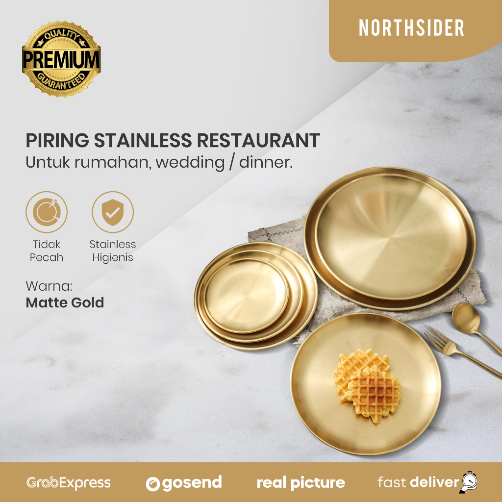 Jual Piring Makan Sultan Korea Stainless Steel Gold Plate Food