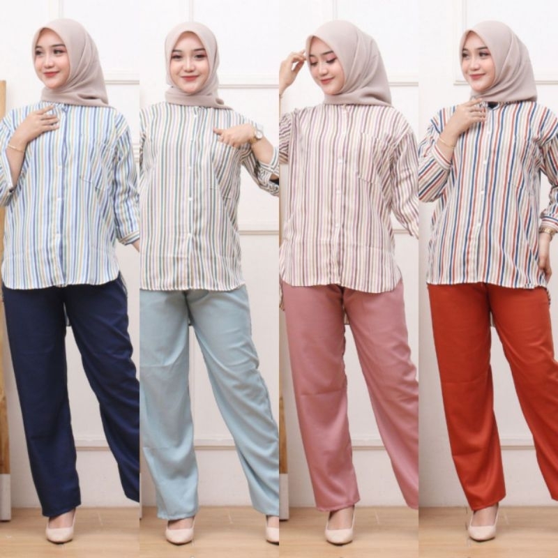 Jual RAINBOW SET PELANGI SET BAJU SETELAN KEMEJA WANITA MOTIF