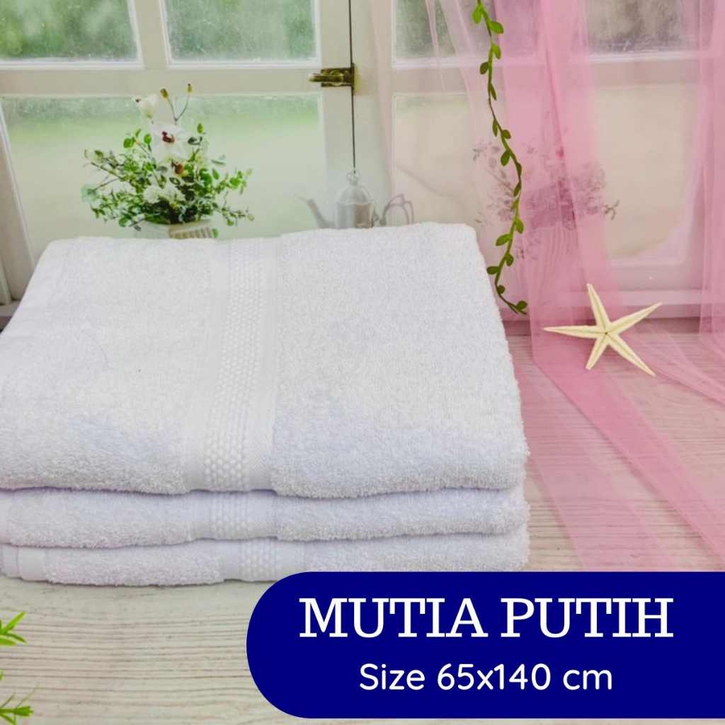 Jual SM Handuk Putih Mutia Jumbo Tebal Dewasa Ukuran 65x140 Cm Handuk