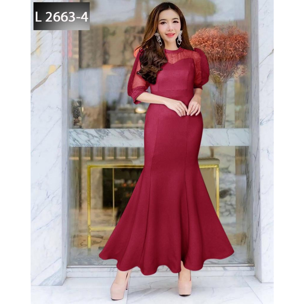 Jual Joanne Fashion Dress Pesta Wanita Mewah Elegan Lengan Puff Tile