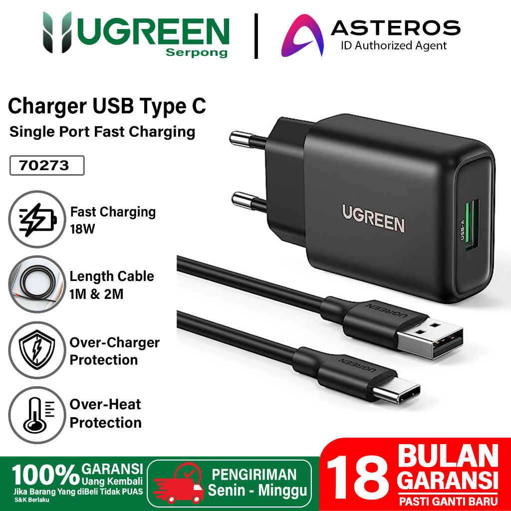 Jual UGREEN Charger USB Type C Fast Charging Samsung Xiaomi Oppo