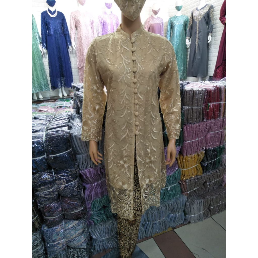 Jual Setelan Kebaya Tunik Brukat Busui Kancing Depan Baju Kebaya Modern