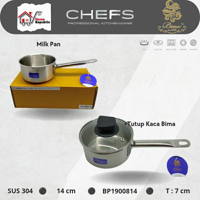 Jual BIMA CHEFS Saucepan MILK PAN PANCI SUSU 1 1L SAUCE PAN 14CM Sus304