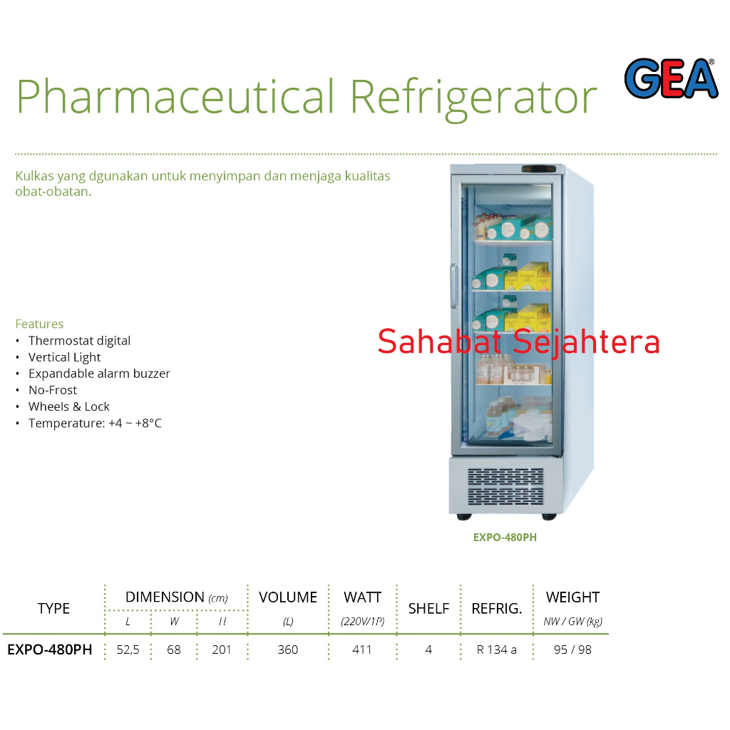 Jual GEA Pharmaceutical Refrigerator EXPO 480PH Kulkas Untuk Penyimpan