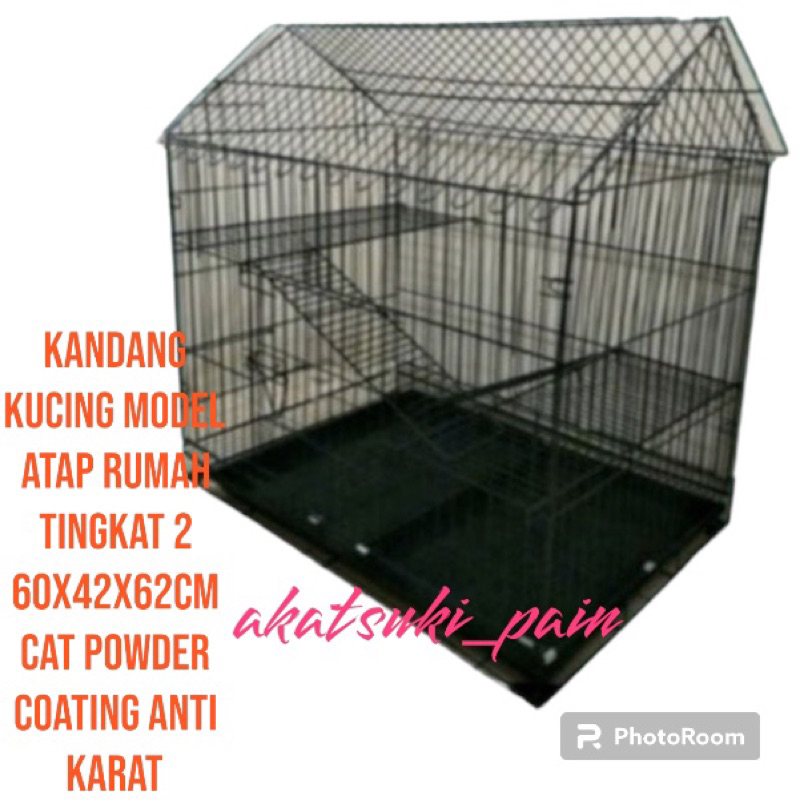 Jual Kandang 2 Tingkat Besi Tebal Lipat L 60x42x62cm Model Atap Rumah