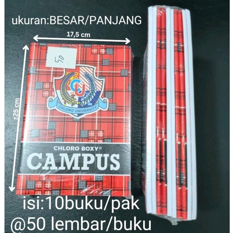 Jual Buku Tulis Chloro BOXY CAMPUS Panjang 50 Lembar Isi 10buku Pak