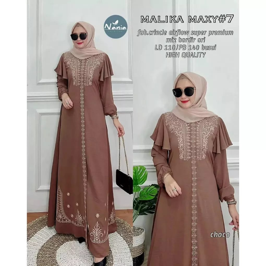 Jual COD Malika Dress Vol 2 Crincle Airflow Mix Bordir Premium Gamis