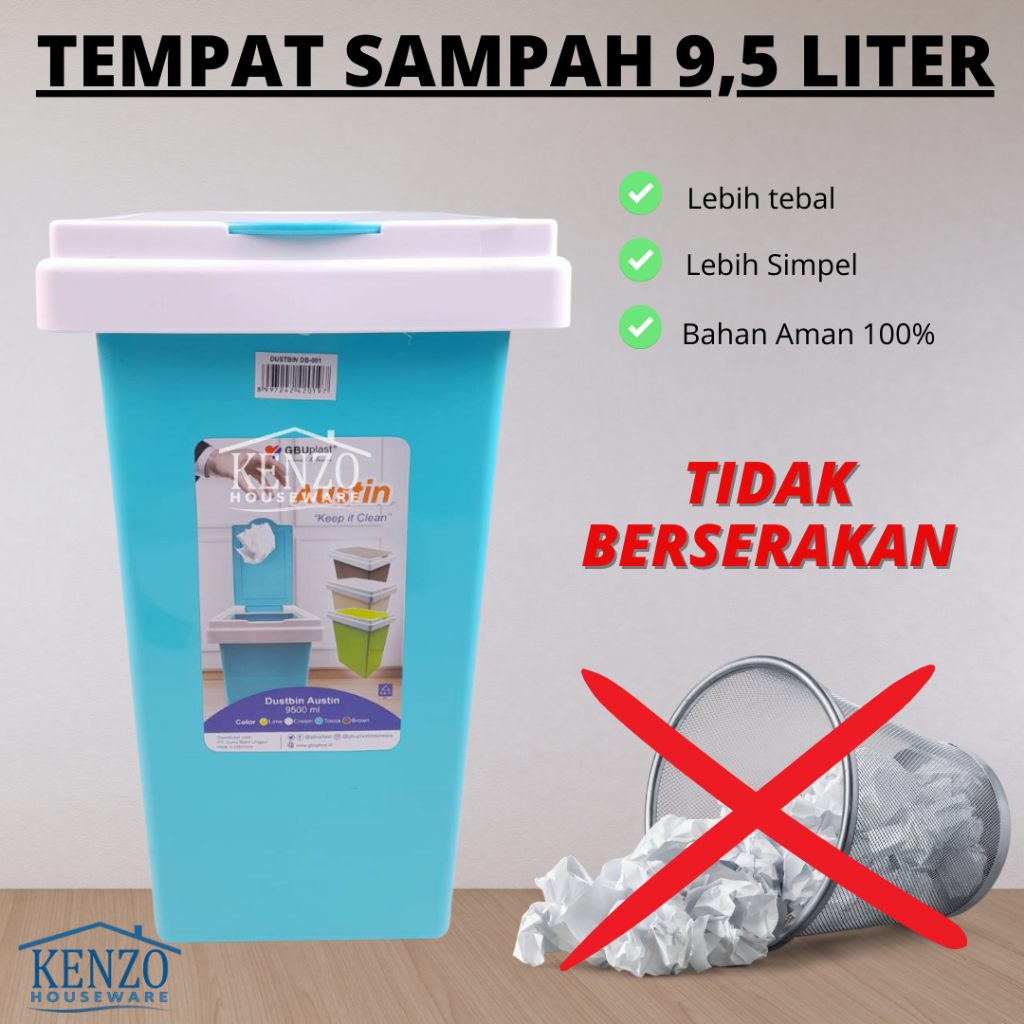 Jual Tempat Sampah Plastik 10 Liter Tutup Manual Dustbin Warna 10L GBU