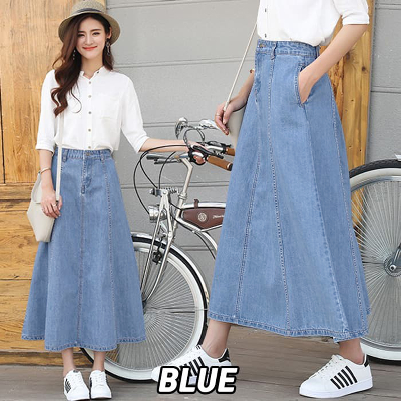 Jual KARAKOREA 6065 1 Jisoo Pocket Denim Skirt Rok Panjang Rok Denim